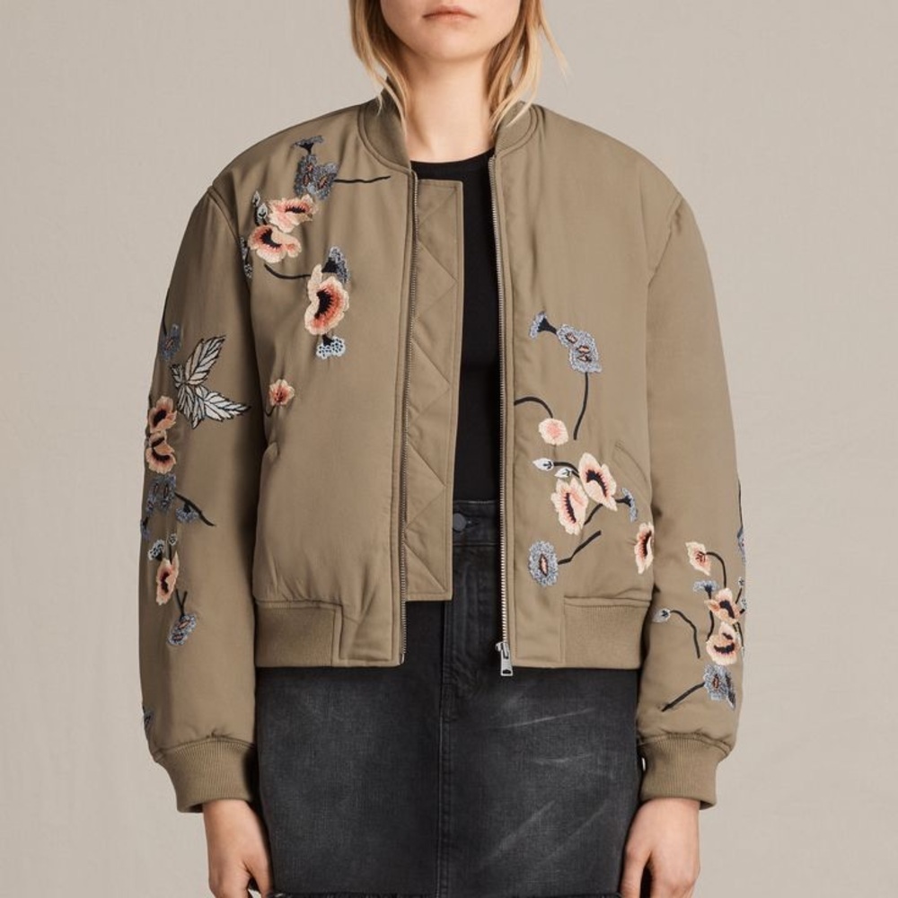 Like new all saints embroidered bomber jacket